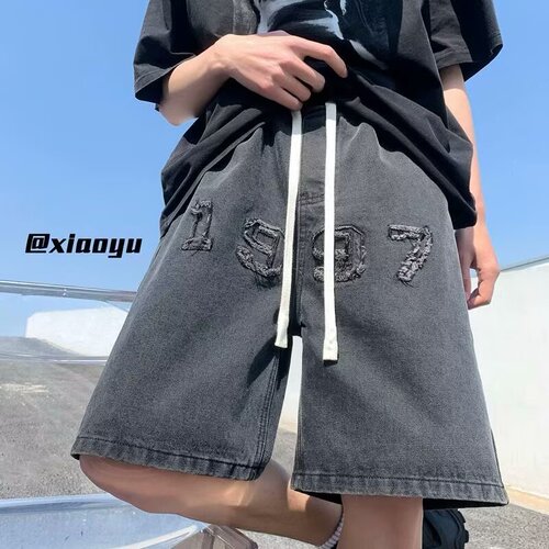 Men's denim shorts, thin, summer, American style, 5-inch high street fashion brand, loose, washed, retro 5-inch pants