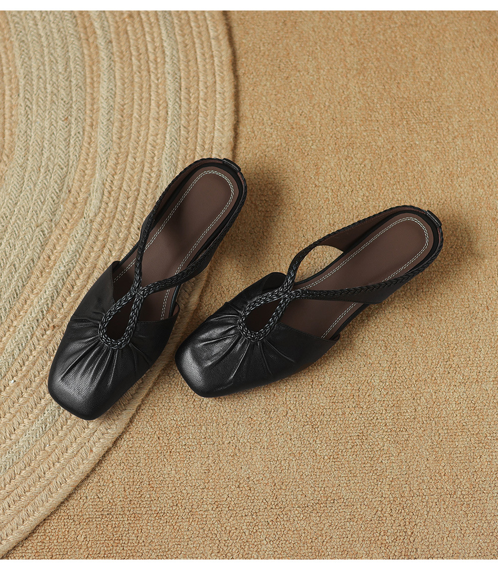 Dép sandal nữ quai chữ V đế bệt mũi tròn phong cách đơn giản — đen chi tiết 18