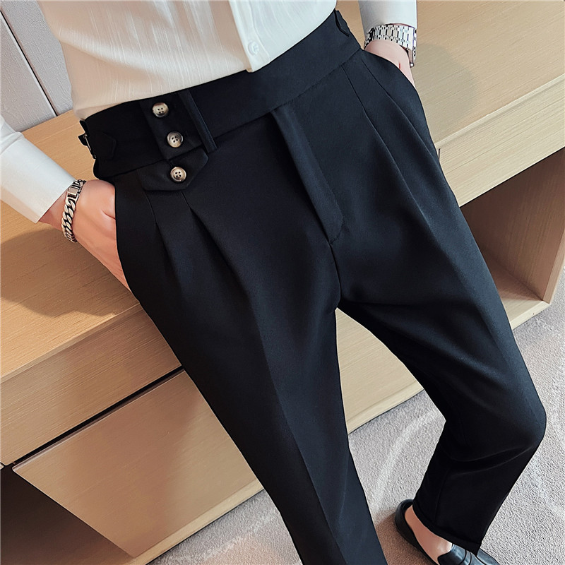 Pantalones Casuales de Pierna Recta y Cintura Alta Estilo Napolitano para Hombre, con un Toque de Lujo, para Comercio Exterior
