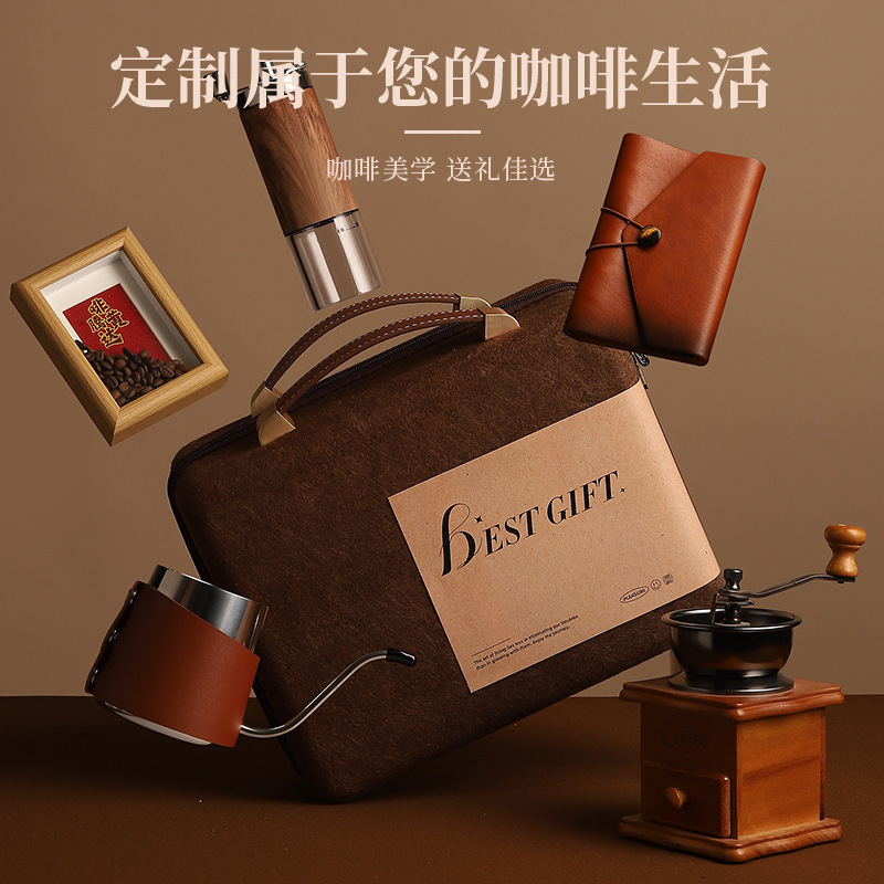 Caja de regalo de mano para clientes, taza de café portátil al aire libre, molinera de frijoles de mano para el hogar