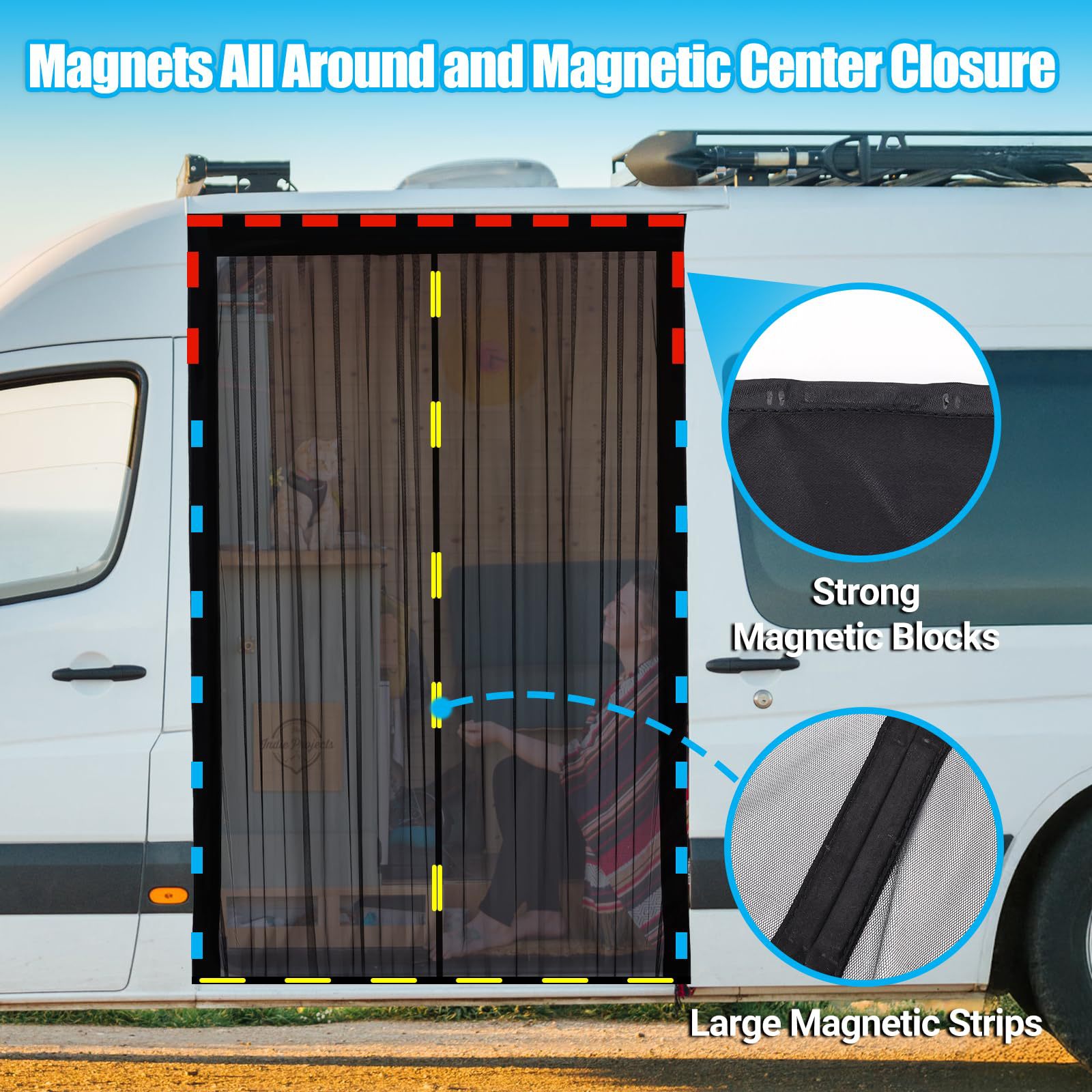 Rv Magnetic Door Curtain, Anti-Mosquito Door Curtain, Camper Sun Protection, Sun Protection, Breathable Magnetic Door Curtain, Ready for Sale