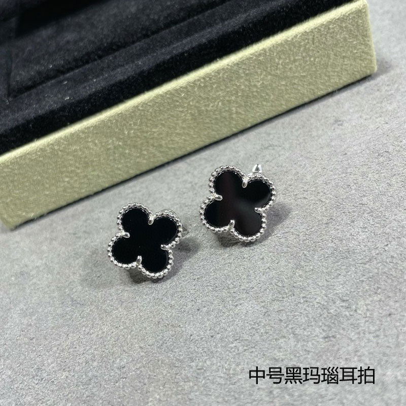 梵家高版本925银四叶草耳钉女18k玫瑰金耳环气质玛瑙纯银节日礼物|undefined