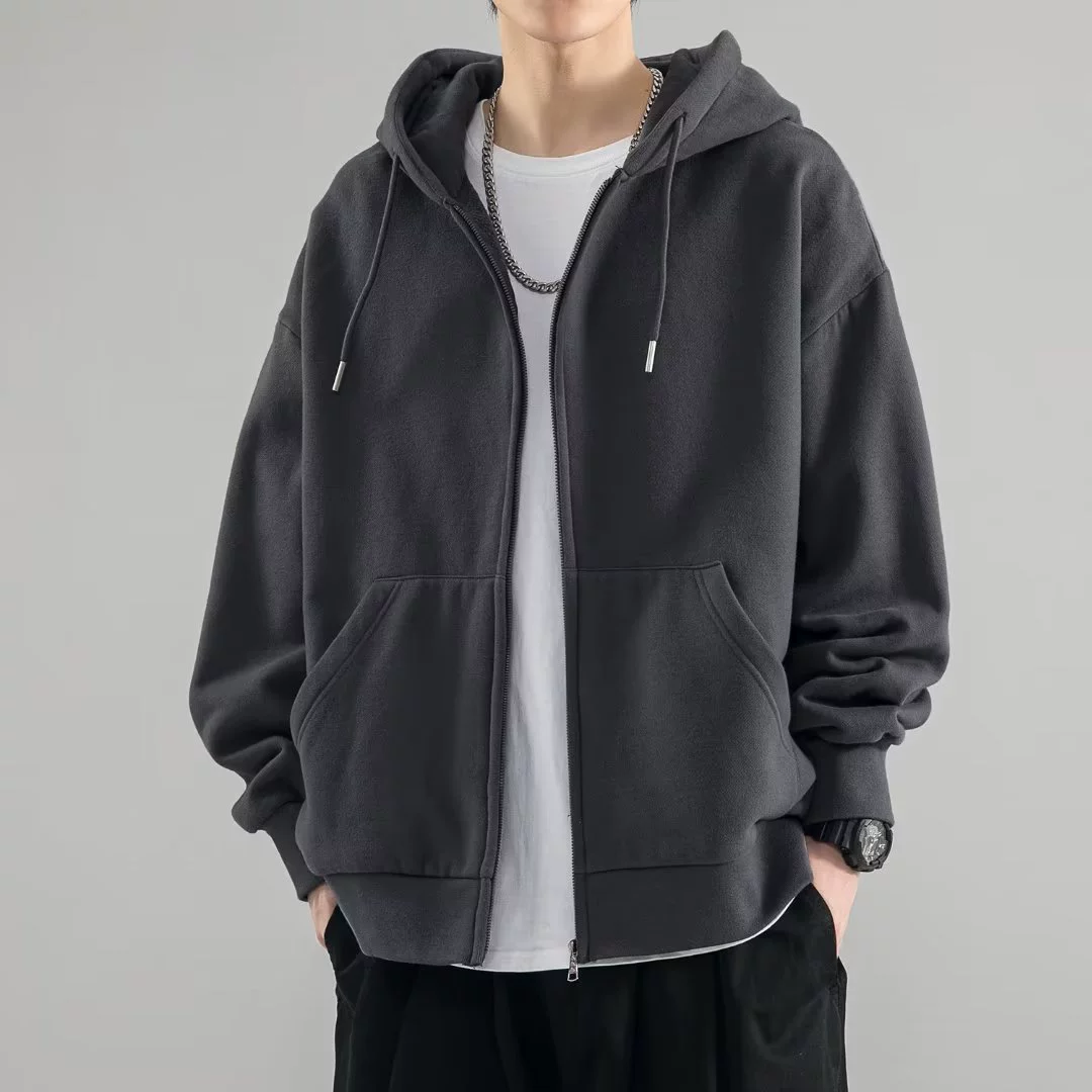 Hooded Sweatshirt Jacket, American Style, Autumn, Multiple Colors & Fleece Options
