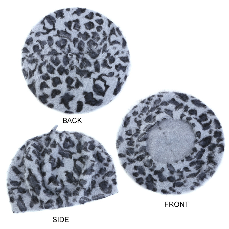 Unisex Autumn and winter hats Leopard print rabbit hair beret Ladies fashion Bud hat retro painter hat_voghion.com