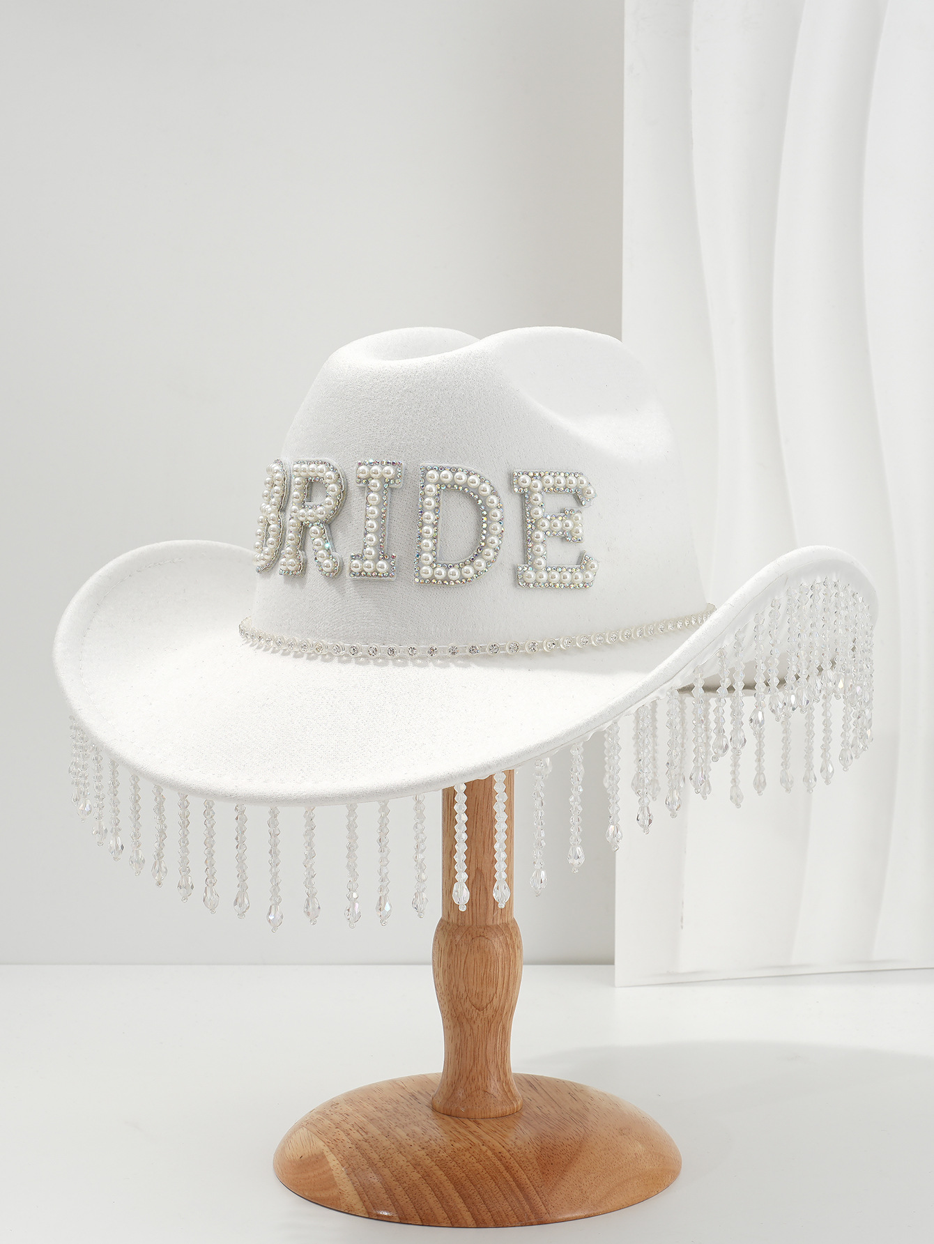 Sombrero de vaquero de fieltro de dama de novia occidental perla BRIDE con colgante de cristal bordilla sombrero sombrero de jazz image 7