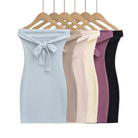 厂家批发绑带抹胸连衣裙女2025夏款纯欲辣妹显身材露肩修身包臀裙