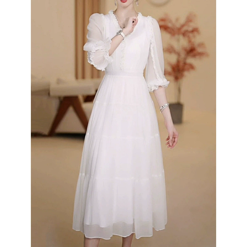 Элегантное белое платье 2024 лето новинка, облегающая модная юбка для женщин в французском стиле с завышенной талией