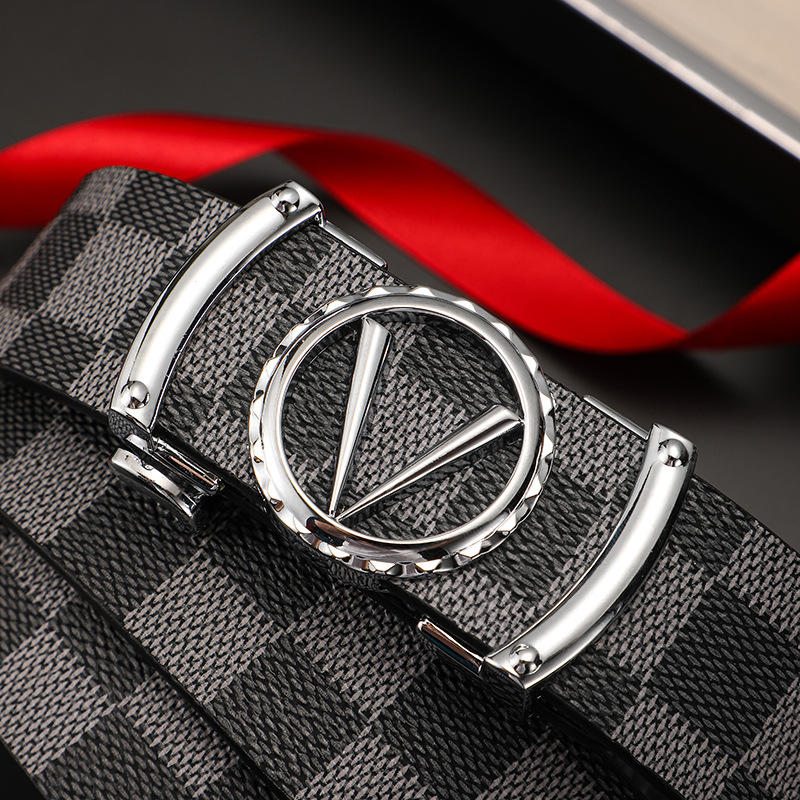 Férfi marhabőr öv divatos és minimalista dizájnnal, ötvözött bőr üzleti betűkkel, sokoldalú gombokkal, kockás mintával_voghion.com