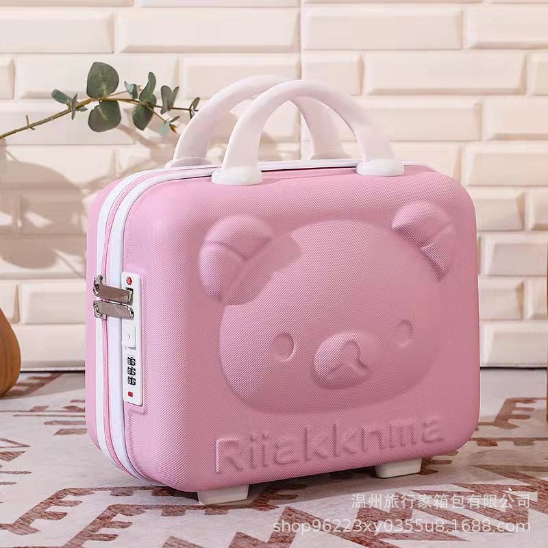 Mini maleta portátil 14 pulgadas 16 pulgadas caja de regalo de maquillaje pequeña bolsa de almacenamiento con cifrado oso de dibujos animados
