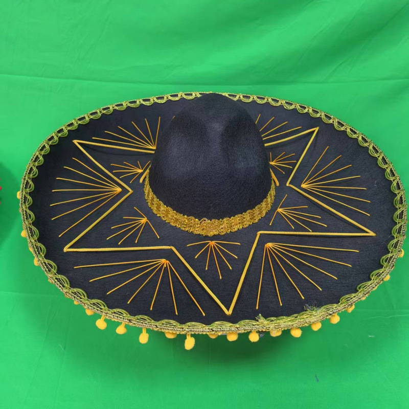 Popular Style: Large Hand-Stitched Mexican Hat with Fringe and Pom-Poms. Available for Sample Order, Large Quantity Discount for May Festival Popular Style: Large Hand-Stitched Mexican Hat with Fringe and Pom-Poms. Available for Sample Order, Large Quantity Discount for May Festival