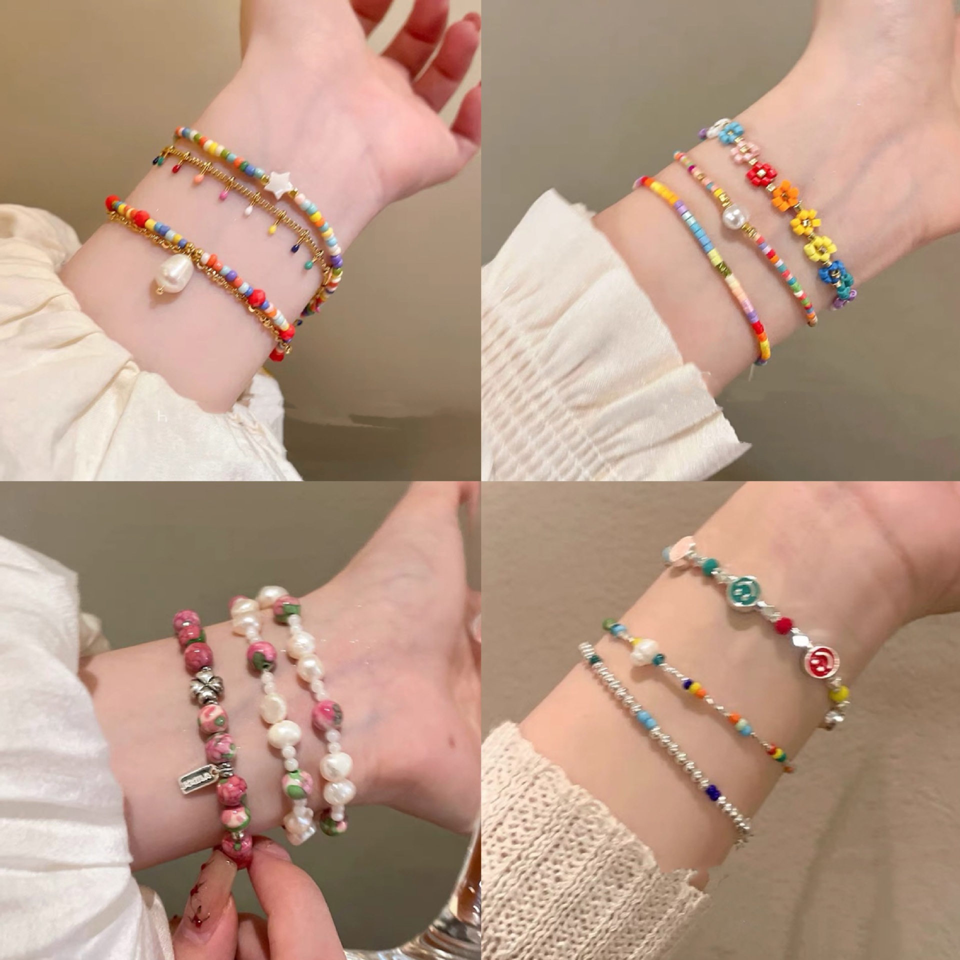 Estrellas de dopamina, gotas de aceite, cuentas de arroz, pulsera con cuentas, accesorios de pulsera dulce de verano, joyería de alta gama de nicho al por mayor