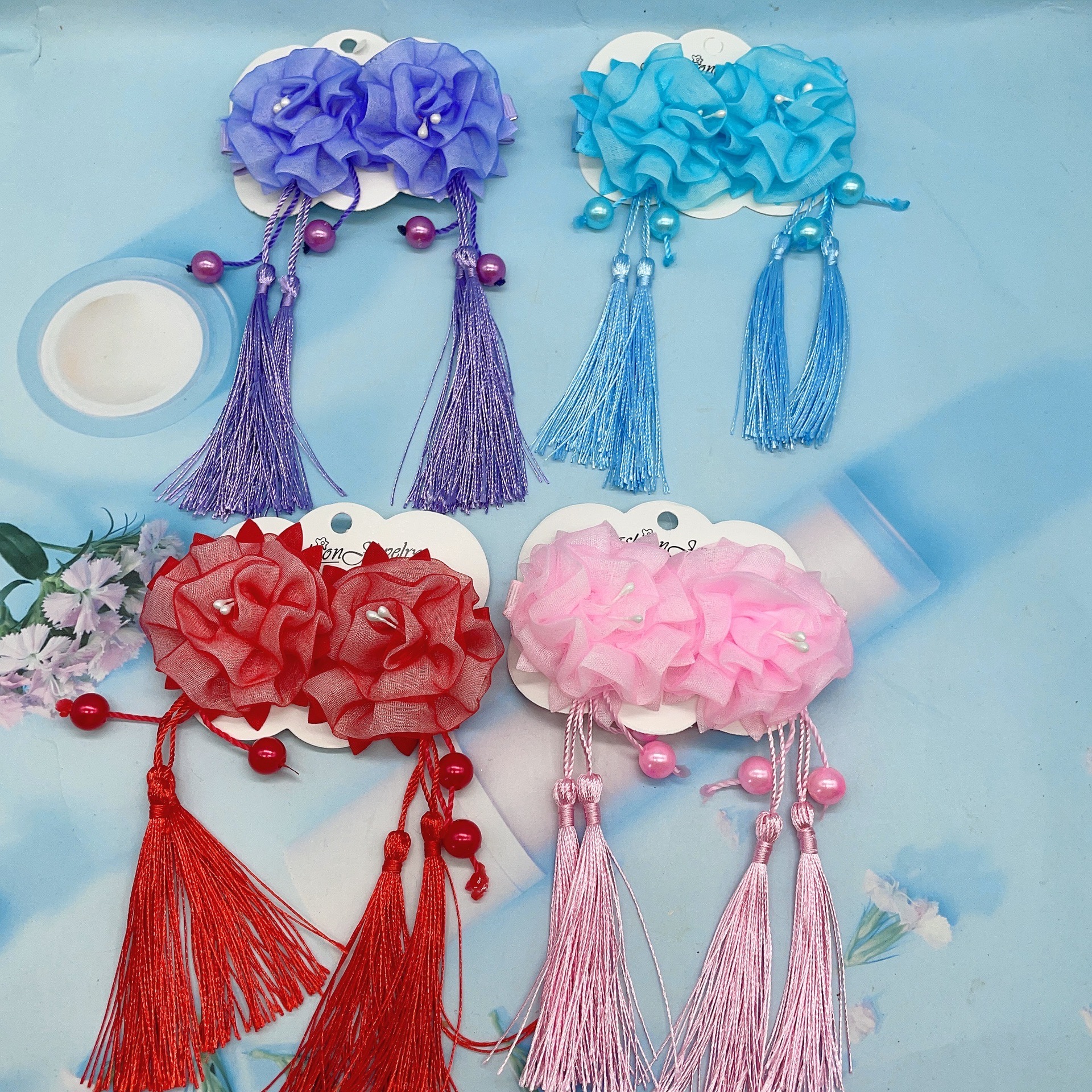 新款儿童对夹儿童汉服古风发夹花朵流苏发饰小女孩古装中国风发饰