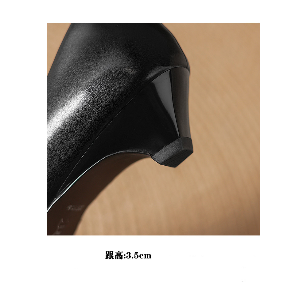 Giày cao gót nữ mũi tròn bít da bò gót 3.5 cm phong cách Hàn Quốc — đen chi tiết 14