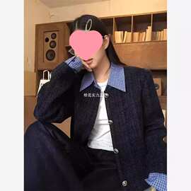小仙倪子韩系温柔小香风女早秋新款单排扣假两件外套显瘦气质上衣