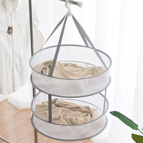 Artifact home clothes drying basket fine mesh foldable windproof drying basket flat underwear socks clothes drying net double layer mesh pocket