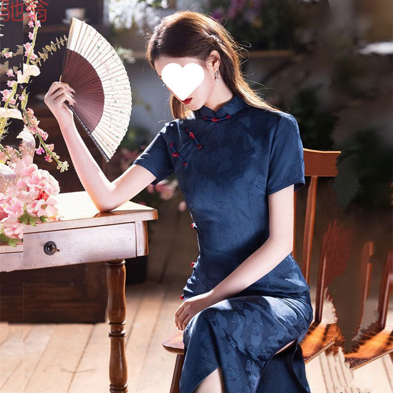 Elegant summer denim retro cheongsam
