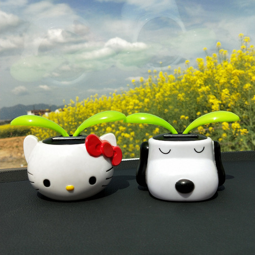 Cross-border creative ornaments solar swing apple blossom cartoon grass animal shape sun flower car decoration