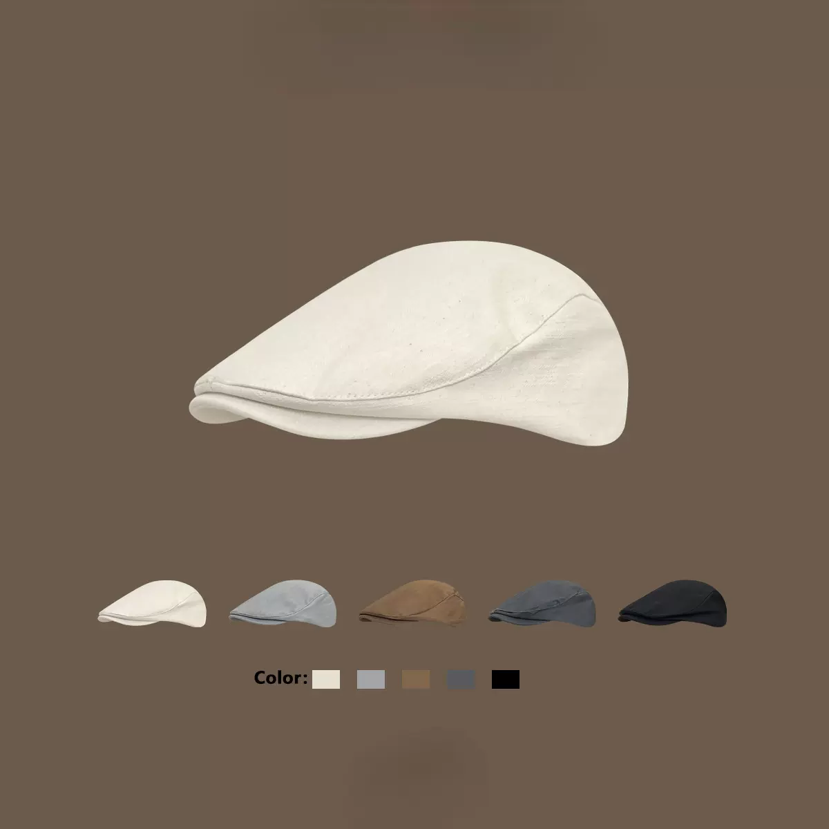 日系简约纯色复古前进帽子女春夏休闲百搭画家帽显脸小贝雷帽男潮