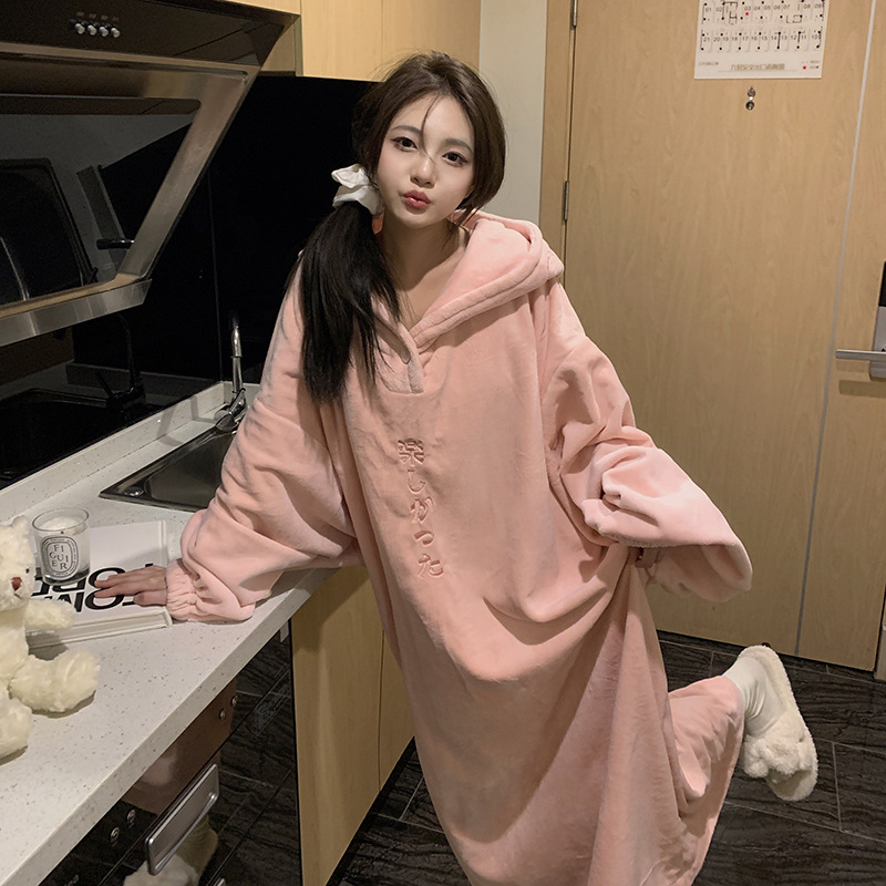 겨울 여성 잠옷 잠옷 산호 양털 두꺼운 따뜻한 빛 럭셔리 후드 홈 옷 커플 남녀