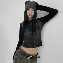 低价清仓#欧美个性潮流风修身显瘦纯色长袖上衣时尚设计感T恤女
