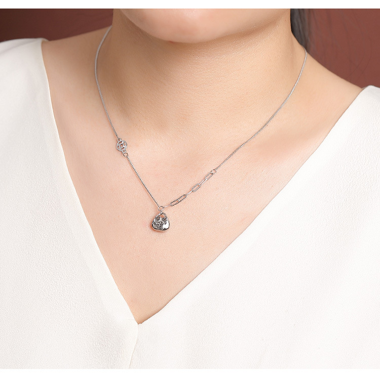 Dây chuyền bạc S925 mạ vàng mặt Phúc tự Như Ý hình túi xương đòn — Các kiểu màu bạc chi tiết 8