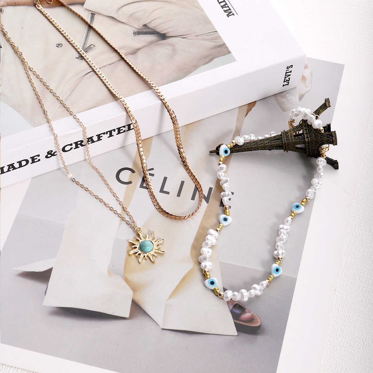 Retro Sun Alloy Plating Artificial Pearls Turquoise Womenu0027S Layered Necklaces