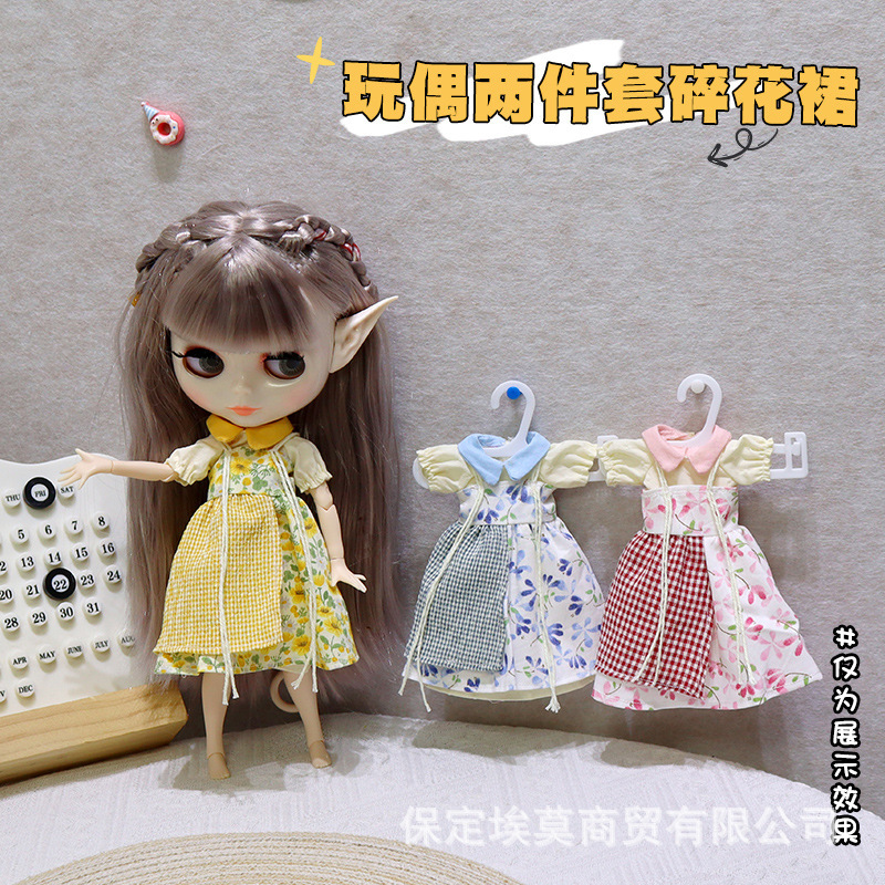 Little B Doll Spring Outfit 20cm Doll Two-Piece Floral Dress 6inch Bjd Doll Modified Doll Clothes Little B Doll Clothes