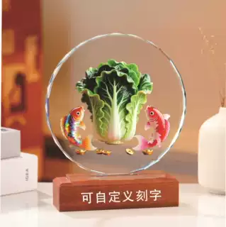 年年百财有余白菜摆件招财双红锦鲤客厅玄关电视柜装饰品桌面乔迁