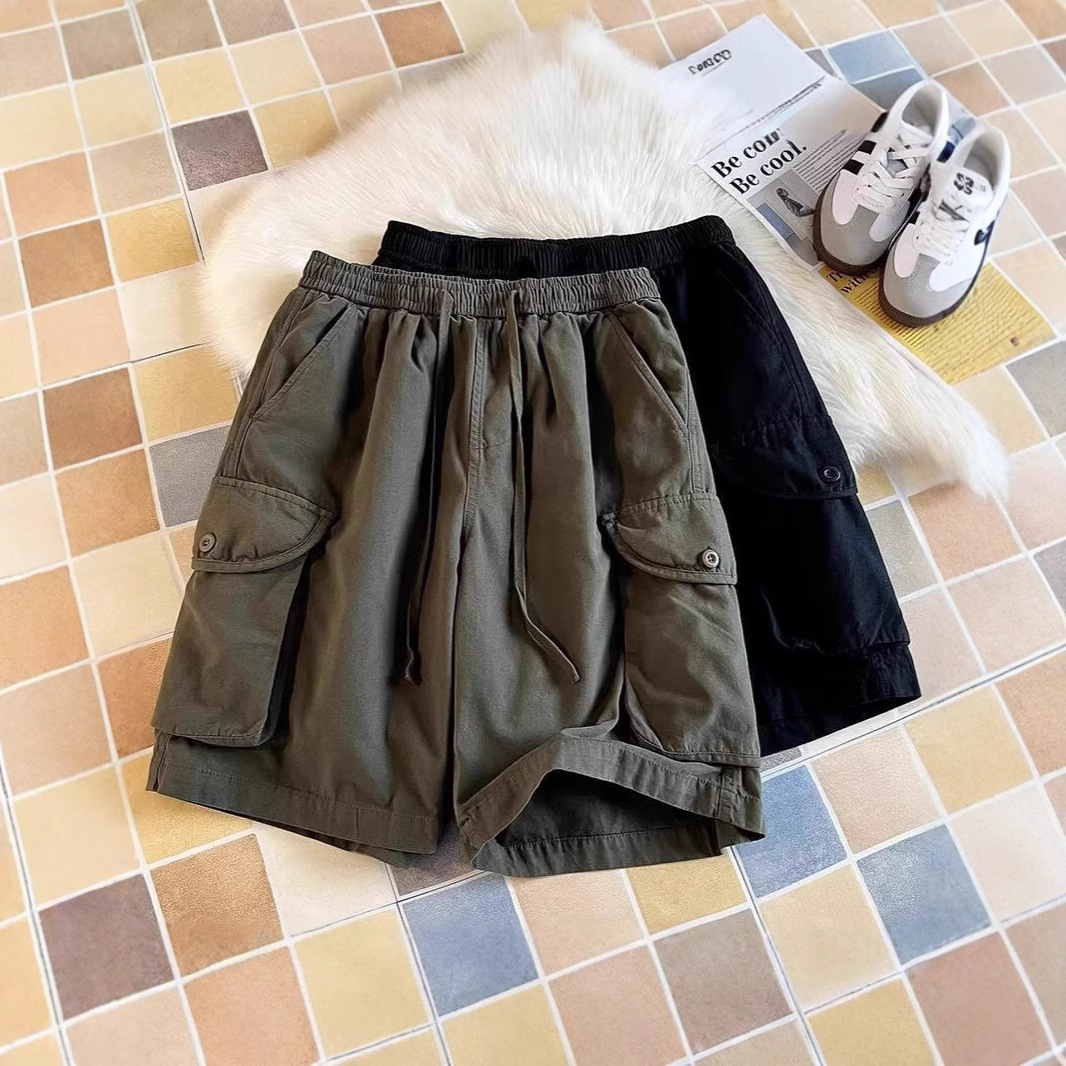 Summer American Casual Stylish Japanese Multi-Pocket Cargo Shorts Men's Loose Trendy High Street Five-Point Pants
