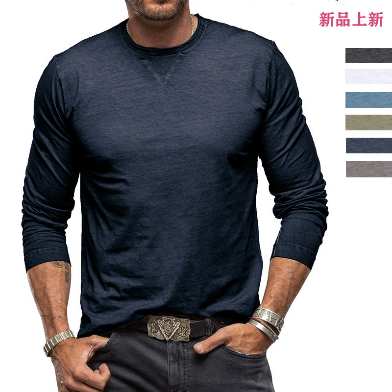 Autumn and Winter foreign trade Basic men's cotton round neck long-sleeved T-shirt European and American plus size bottoming shirt Amazon men's top
