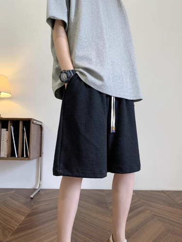 Waffle shorts, men's summer fashion brand loose and heavy men's medium pants, American sports, men's casual quarter pants