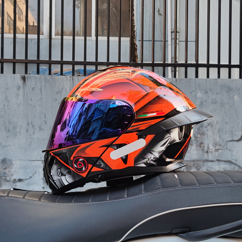 Casco de Motocicleta Orz con Certificación DOT para Hombre y Mujer, Casco Abierto con Visera Doble, Spoiler de Invierno, Cobertura Media, Azul para Todas las Estaciones.