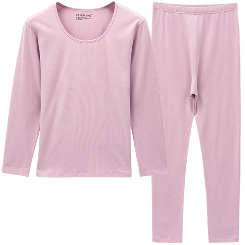 Casualin Line Set of Pajamas, Pure Cotton Couple's Autumn T-shirt and Leggings, Men's Thin Round Neck Base Layer Warm Innerwear Set for Women