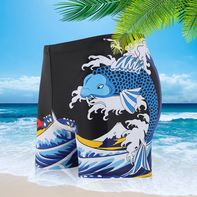 厂家批发新款泳裤 男加肥泳裤运动健身数码印花平角裤男士沙滩裤