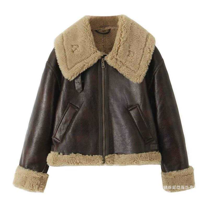 Thickened New Style Fur-Integrated Autumn Jacket with Fur Collar, European and American Style Women's Fashion, Seven-Point Raincoat, Unique Street Style