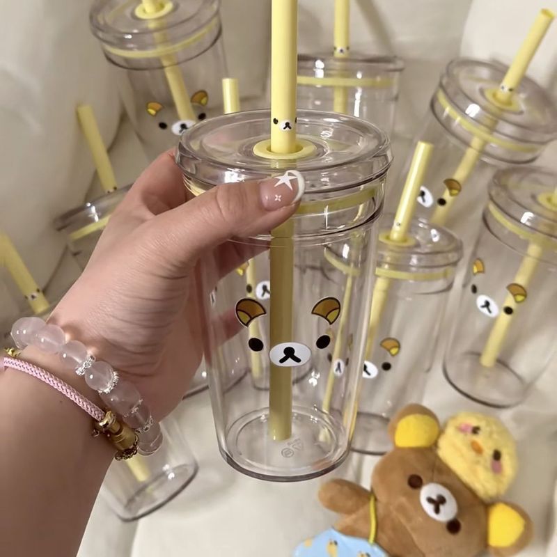 小紅書と同じスタイルのキティ猫ストロープラスチックカップ、見栄えの良いかわいい女の子の水カップ、学生のポータブルタンブラー|undefined