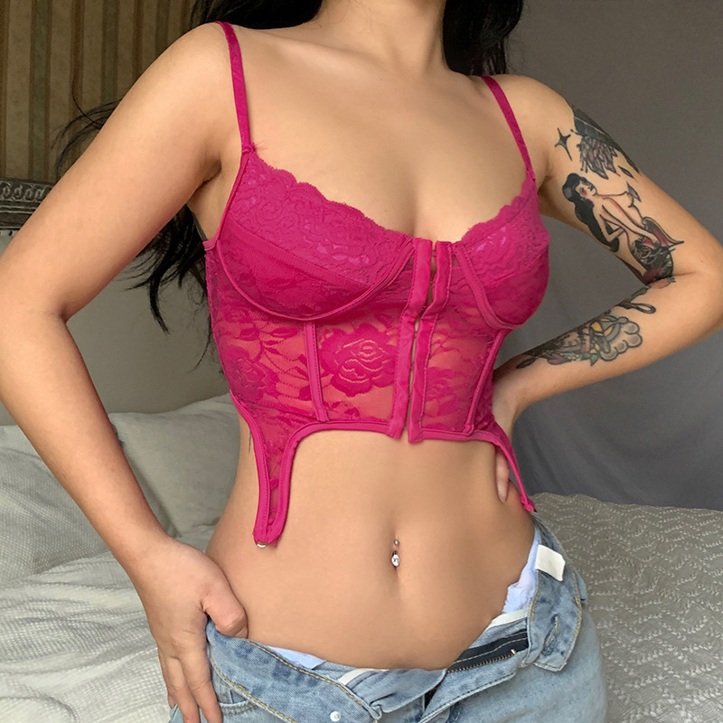 INS moda sexy europea y americana sin espalda correa cruzada correa de encaje de las mujeres irregulares pecho halagador chica caliente chaleco superior