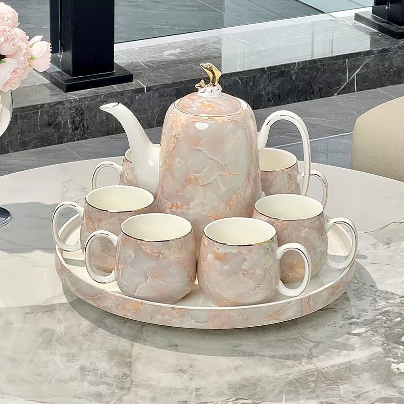 Высококачественный керамический чайный сервиз для домашней гостиной, чашка для воды, новоселье, новый дом, свадебный чайник, чашка для чая, легкий роскошный набор для воды