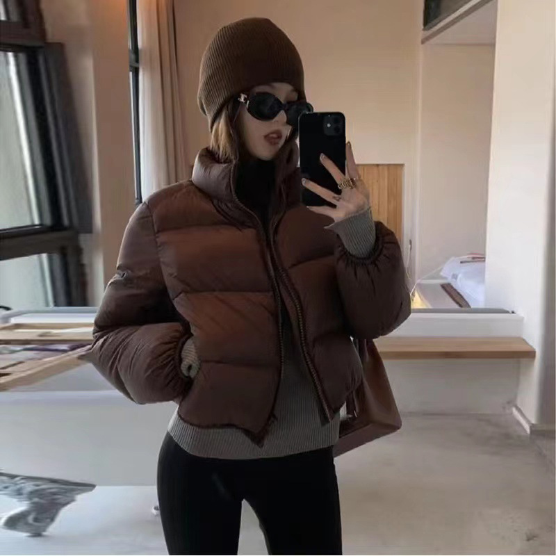 Pinghu 2025 Short Thickened down Jacket for Women, Winter Stand-Up Collar, Petite Puffer Jacket, White Duck down Classic Coat