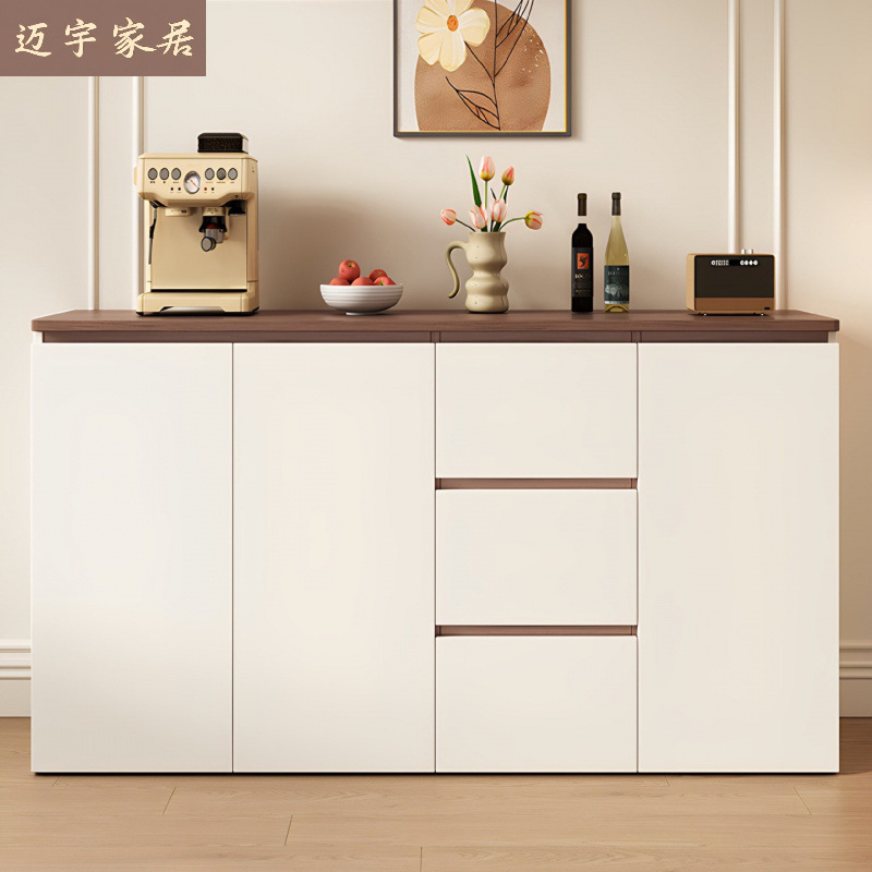 Solid Wood Sideboard Wall-Mounted Integrated Storage Cabinet Half-Height Low Cabinet Living Room Tea Cabinet Storage Cabinet 2025 New Style