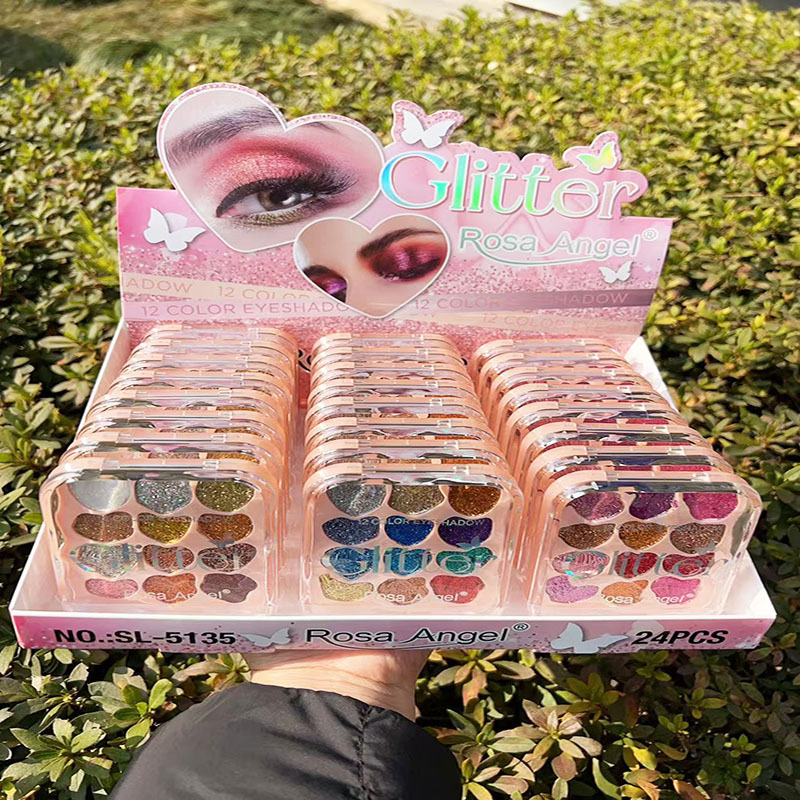 RosaAngel nuevos productos de comercio exterior transfronterizo 12 colores multicolor amor polvo de cebolla dorada full sequins sombra de ojos plato maquillaje al por mayor image 4