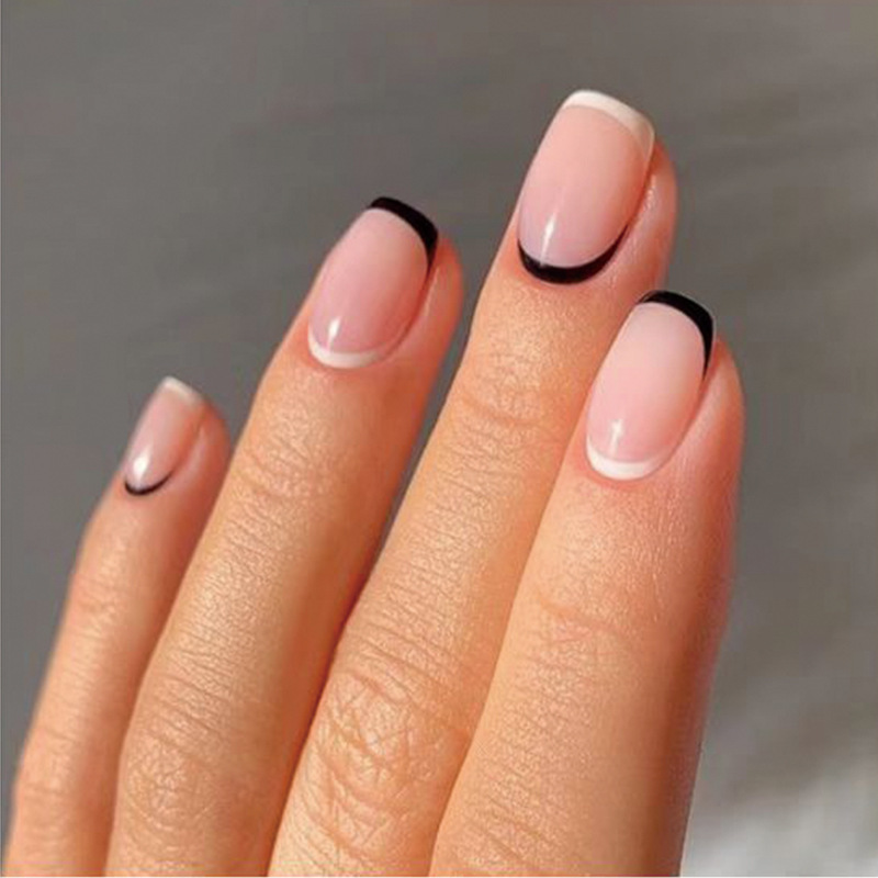 Wearable Nails Short Style Wholesale Simple Black and White Contrasting Color French Wearable Nails Manicure Pieces Finished Manicure Wearable Nails Wearable Nails Short Style Wholesale Simple Black and White Contrasting Color French Wearable Nails Manicure Pieces Finished Manicure Wearable Nails