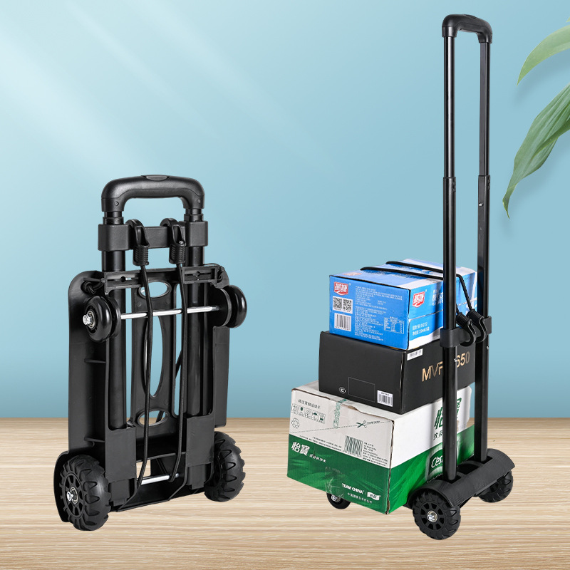 Four-Wheel Iron Alloy Handcart, Foldable Shopping Cart with Pull Rod for Grocery Shopping