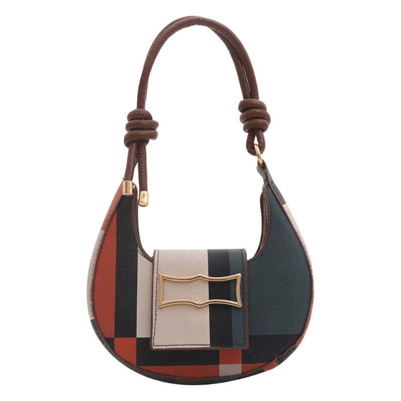 Temperamento simple y moderno 2024 casual Bolso de hombro con textura de estilo occidental popular de este año Bolso de axila con costuras de color en contraste