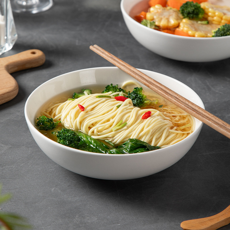Cross-Border High-Temperature Underglaze Color Pure White 7inch Large Soup Bowl Ceramic Large Noodle Bowl Soup Noodle Bowl Instant Noodle Bowl Ins