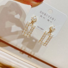 欧比雅比新款甜美网红时尚气质个性夸张日韩珍珠方款耳环6316