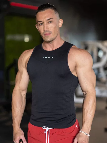Youngla Fitness Jogger Men's Vest Quick-Drying Breathable Elastic Training Sleeveless T-Shirt Sports Fitness Vest