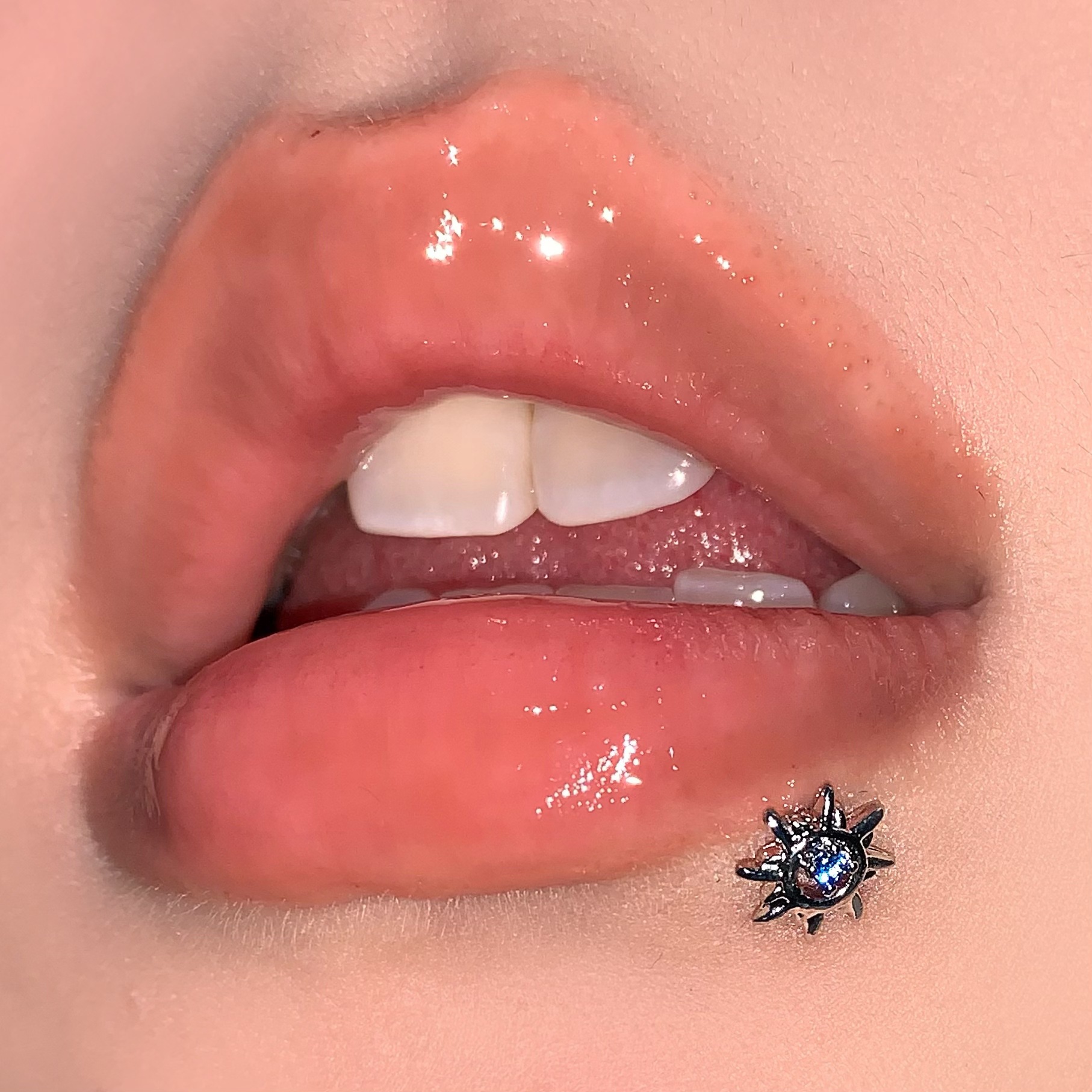 Labret stud lip piercing jewelry styling detail