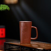 【迹遇】正宗宜兴紫砂杯原矿清水泥刻竹天圆地方杯泡茶杯高档送礼