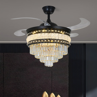 Led Invisible Fan Lamp European Crystal Chandelier Modern Minimalist Living Room Bedroom Dining Ceiling Fan Lamp Electric Fan Lamp Frequency Conversion